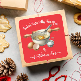 Sticker Carré Aquarelle Vintage rouge Baked by YOU Tags cadeaux