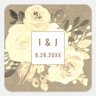 Sticker Carré Aquarelle Vintage rustique Floral Bloom Mariage
