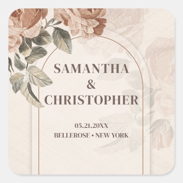 Sticker Carré Aquarelle vintage Terracotta roses sauge verdure (Devant)