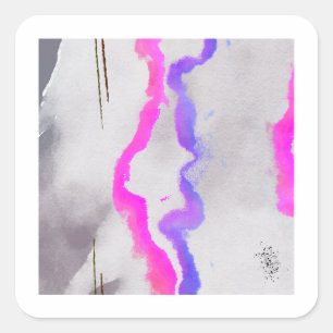 Sticker Carré Aquarelle violet et rose Abstrait