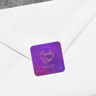 Sticker Carré Aquarelle Violette Étoilée 21ème Anniversaire