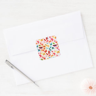 Sticker Carré Aquarelle Whimsical Rainbow Forest Butterfly