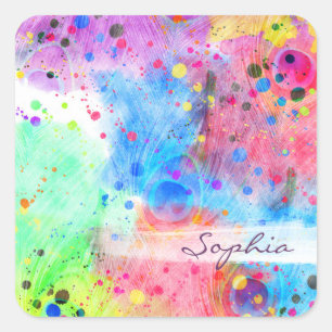 Sticker Carré Aquarelles cool plumes paon abstrait motif