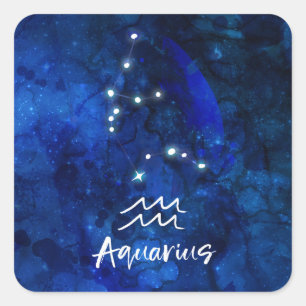 Sticker Carré Aquarius Zodiac Constellation Blue Galaxy Sky