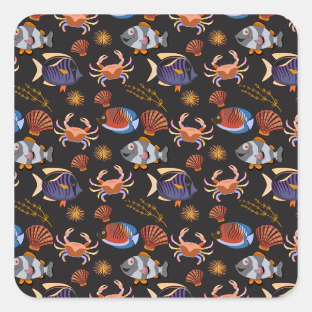 Sticker Carré Aquatic animals pattern | ocean underwater life 11 (Devant)