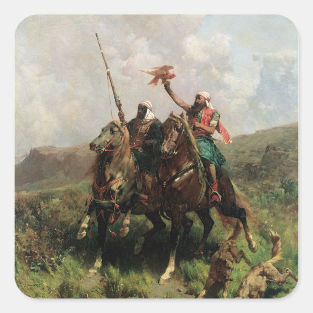 Sticker Carré Arabes avec un faucon (Devant)