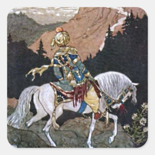 Sticker Carré Arabian Nights Chevalier Prince sur Cheval Blanc