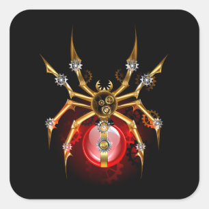 Sticker Carré Araignée steampunk sur fond noir