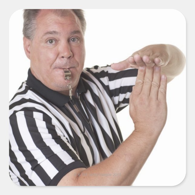 Sticker Carré Arbitre avec le signal Time out et sifflet (Devant)