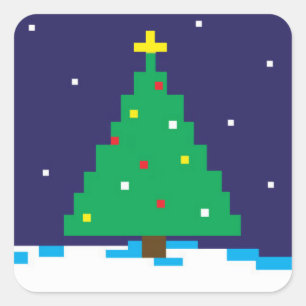 Sticker Carré arbre à 8 bits de vacances de jeu