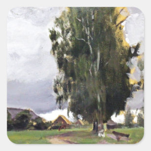 Sticker Carré Arbre à côté d'un village