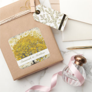Sticker Carré Arbre à feuilles en forme de cœur jaune Sceau de m