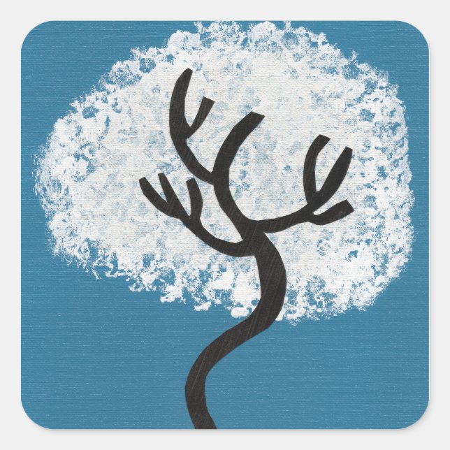 Sticker Carré Arbre abstrait sur fond bleu (Devant)