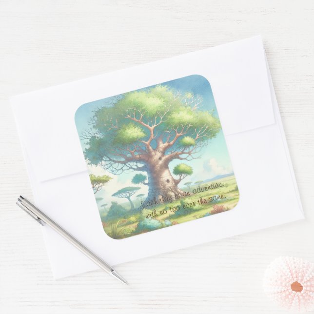Sticker Carré Arbre Baobab & Citation	 (Enveloppe)