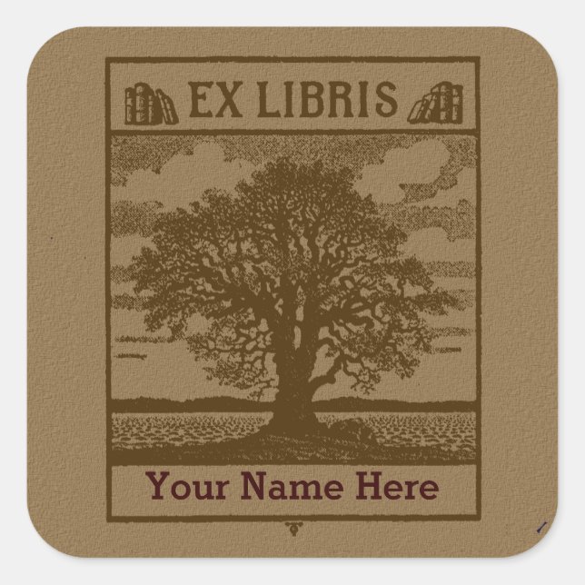 Sticker Carré Arbre classique avec livres Ex Libris Plaque (Devant)