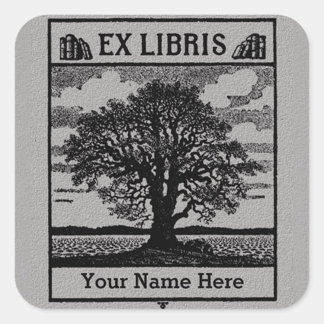 Sticker Carré Arbre classique avec livres Ex Libris Plaque - Gri (Devant)
