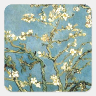 Sticker Carré Arbre d'amande en fleurs par Van Gogh