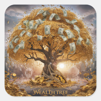 Sticker Carré Arbre de la richesse en plastique dur – Arbre à ar