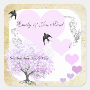 Sticker Carré Arbre de mariage au cœur de lavande