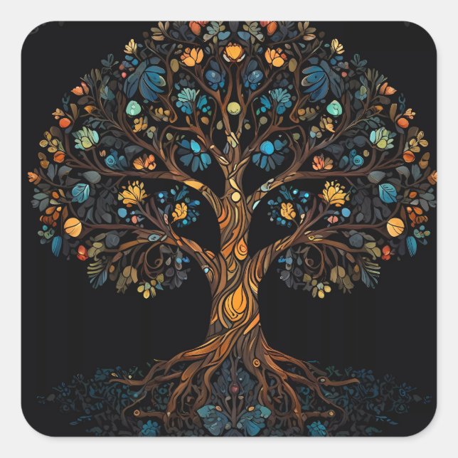 Sticker Carré Arbre de mosaique de vitrail (Devant)