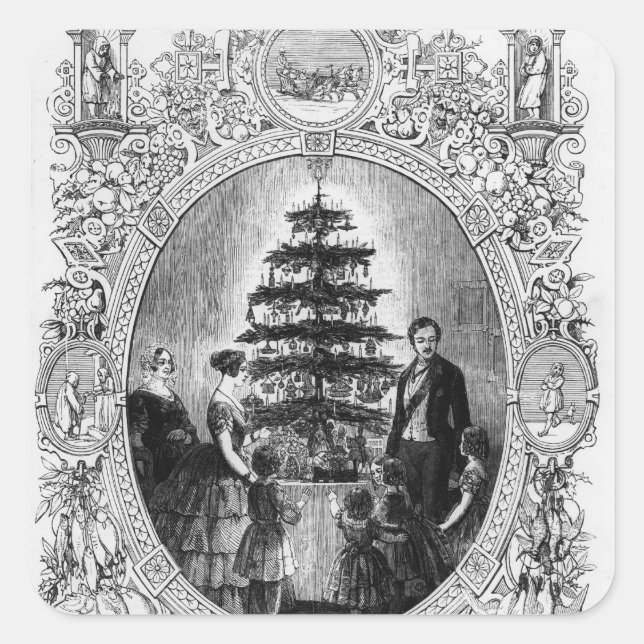 Sticker Carré Arbre de Noël au château de Windsor, 1848 (Devant)