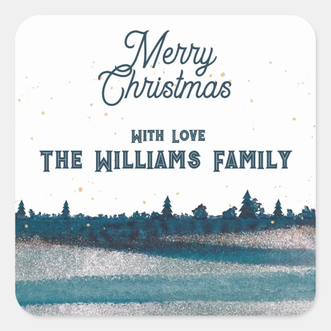 Sticker Carré Arbre de Noël avec neige Joyeux Noël (Devant)