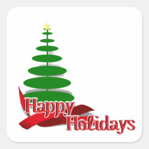 Sticker Carré Arbre de Noël avec ruban rouge