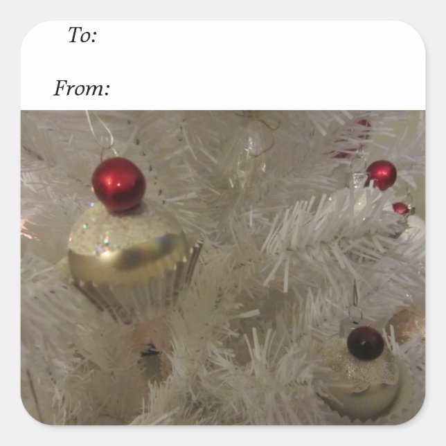 Sticker Carré Arbre de Noël blanc (Devant)