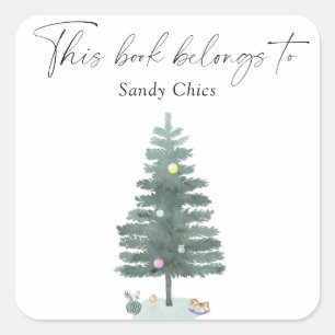 Sticker Carré Arbre de Noël - ce livre appartient à