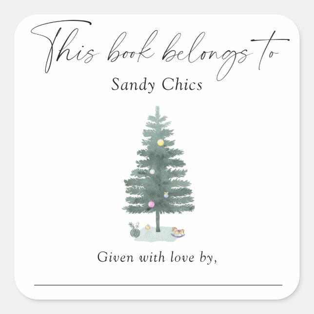 Sticker Carré Arbre de Noël - ce livre appartient à (Devant)