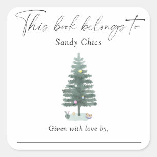 Sticker Carré Arbre de Noël - ce livre appartient à