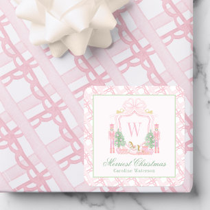 Sticker Carré Arbre de noël Crête Monogramme Cassenoix Rose Aqua