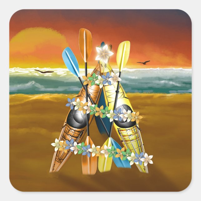 Sticker Carré Arbre de Noël de Kayak - Tropical (Devant)