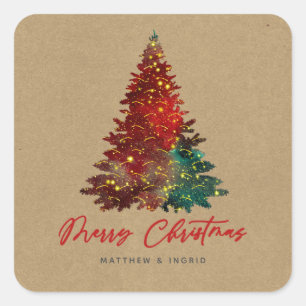Sticker Carré Arbre de Noël décoratif joyeux Noël