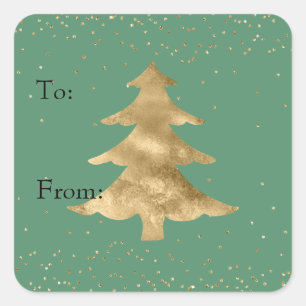 Sticker Carré Arbre de Noël des points étincelants en or vert