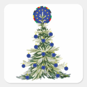 Sticker Carré Arbre de Noël - Drapeau de l'Union européenne Eu