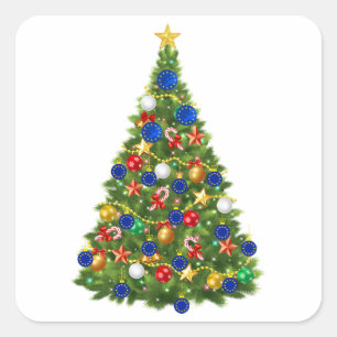 Sticker Carré Arbre de Noël - Drapeau de l'Union européenne Eu
