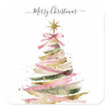 Arbre de Noël élégant rose et or à l'aquarelle