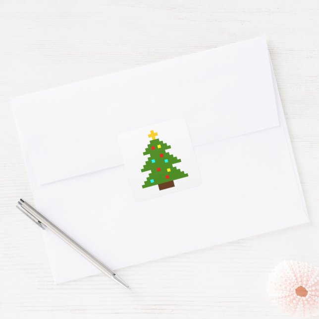 Sticker Carré Arbre de Noël en Pixel Art (Enveloppe)