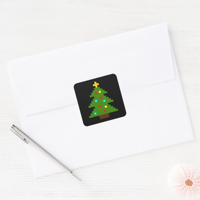 Sticker Carré Arbre de Noël en Pixel Art (Enveloppe)