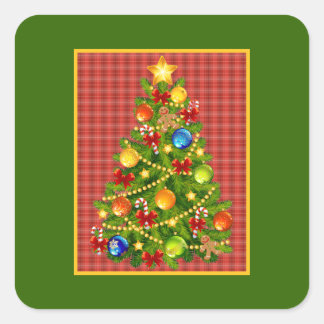 Sticker Carré Arbre de Noël et Plaid rouge
