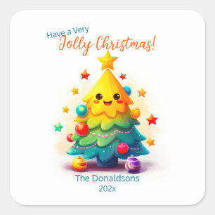 Sticker Carré Arbre de Noël fun
