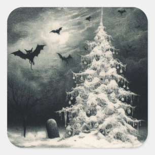 Sticker Carré Arbre de Noël gothique avec chauves-souris Éffraya