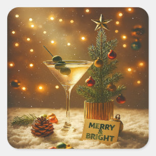 Sticker Carré Arbre de Noël Martini du milieu du siècle joyeux e