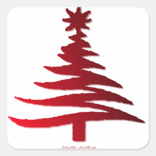 Sticker Carré Arbre de Noël Moderne Pochoir Imprimé Rouge