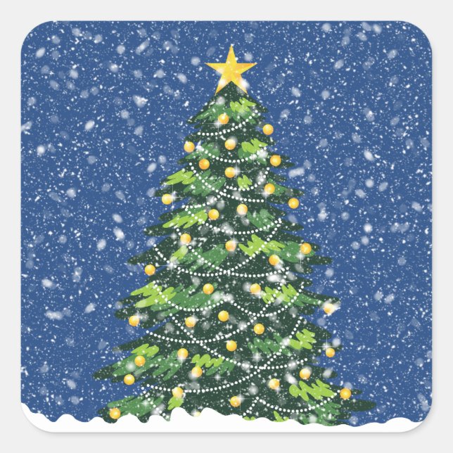 Sticker Carré Arbre de Noël neigeux (Devant)