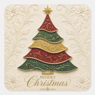 Sticker Carré Arbre de Noël orné d'émail doré