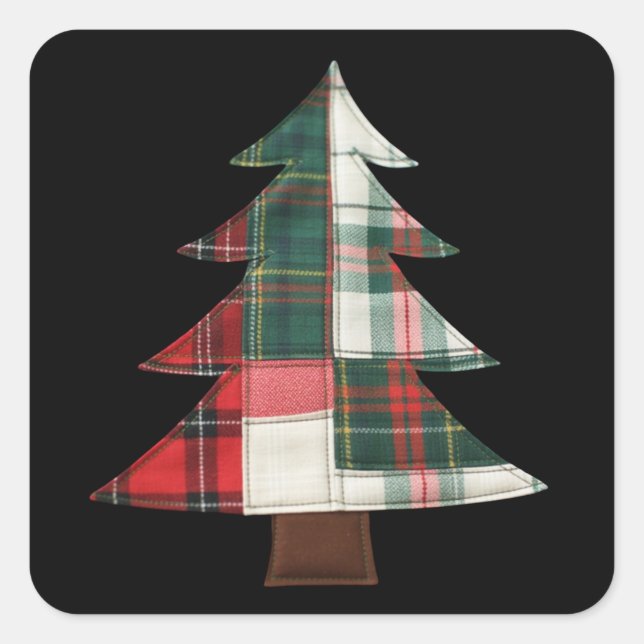Sticker Carré Arbre de Noël Patchwork Fêtes Hiver Noël (Devant)