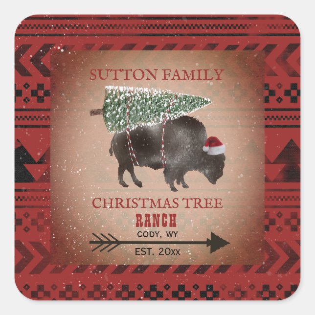 Sticker Carré Arbre de Noël Père Noël Bison Motif géométrique (Devant)
