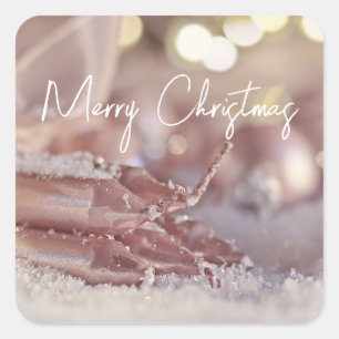 Sticker Carré Arbre de Noël rose étincelant et bougies de Noël